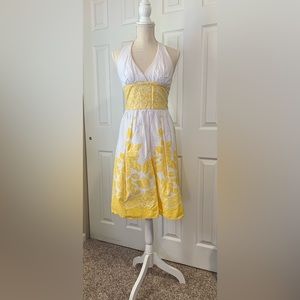 Yellow and white halter sundress